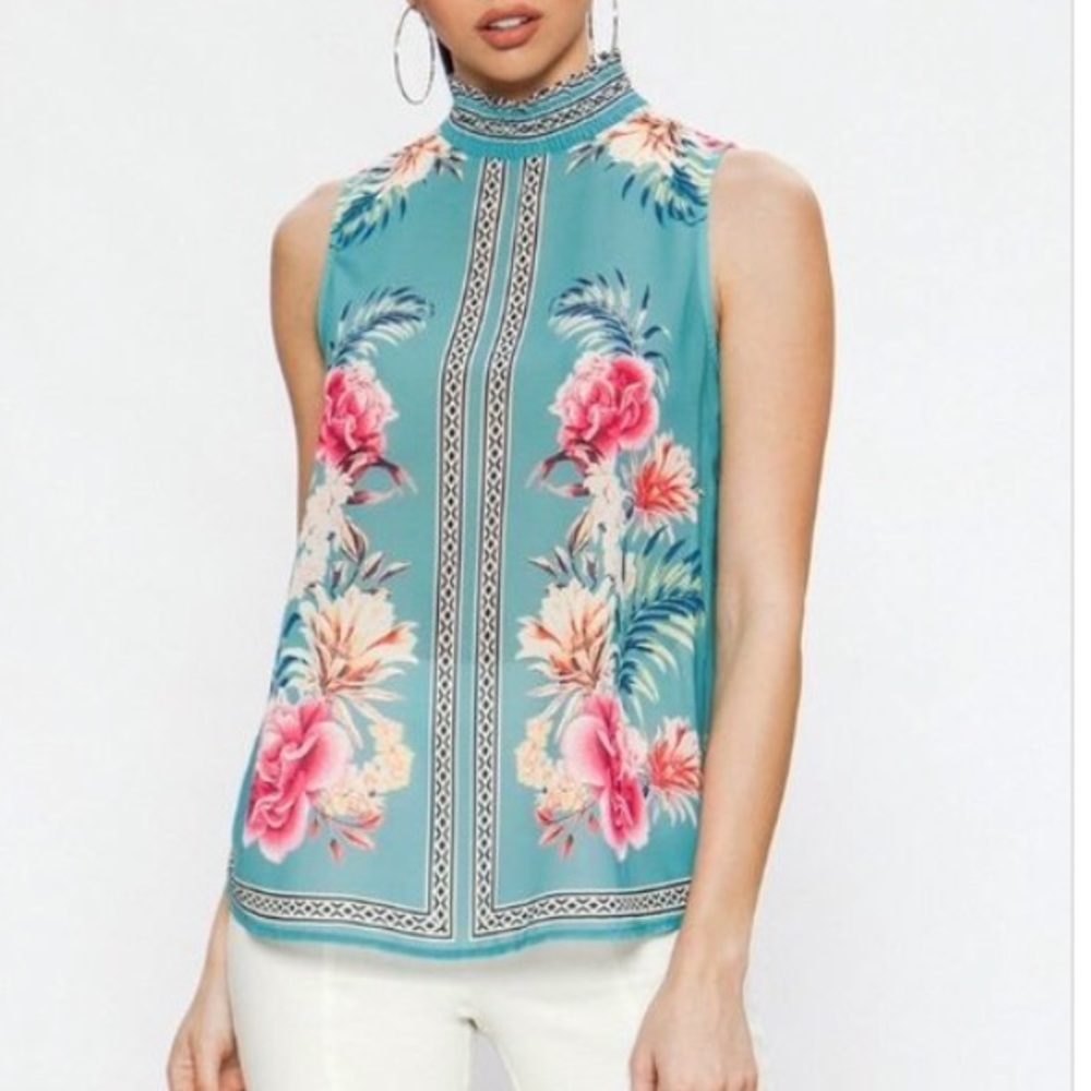 Sleeveless Flowered Top